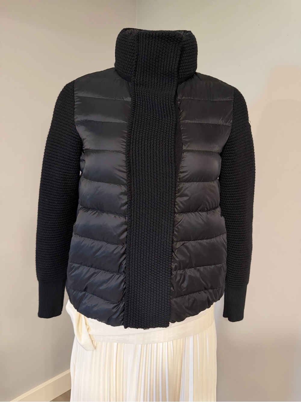 Moncler Black Quilted Knit-Sleeve Puffer Jacket